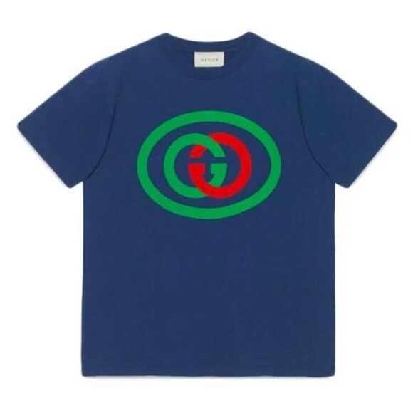 NWT Gucci Oversized Cotton Oval Interlocking GG Logo Blue T-Shirt SIze M - Picture 1 of 16